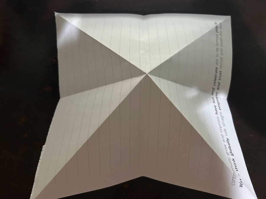 Folding top corners to center